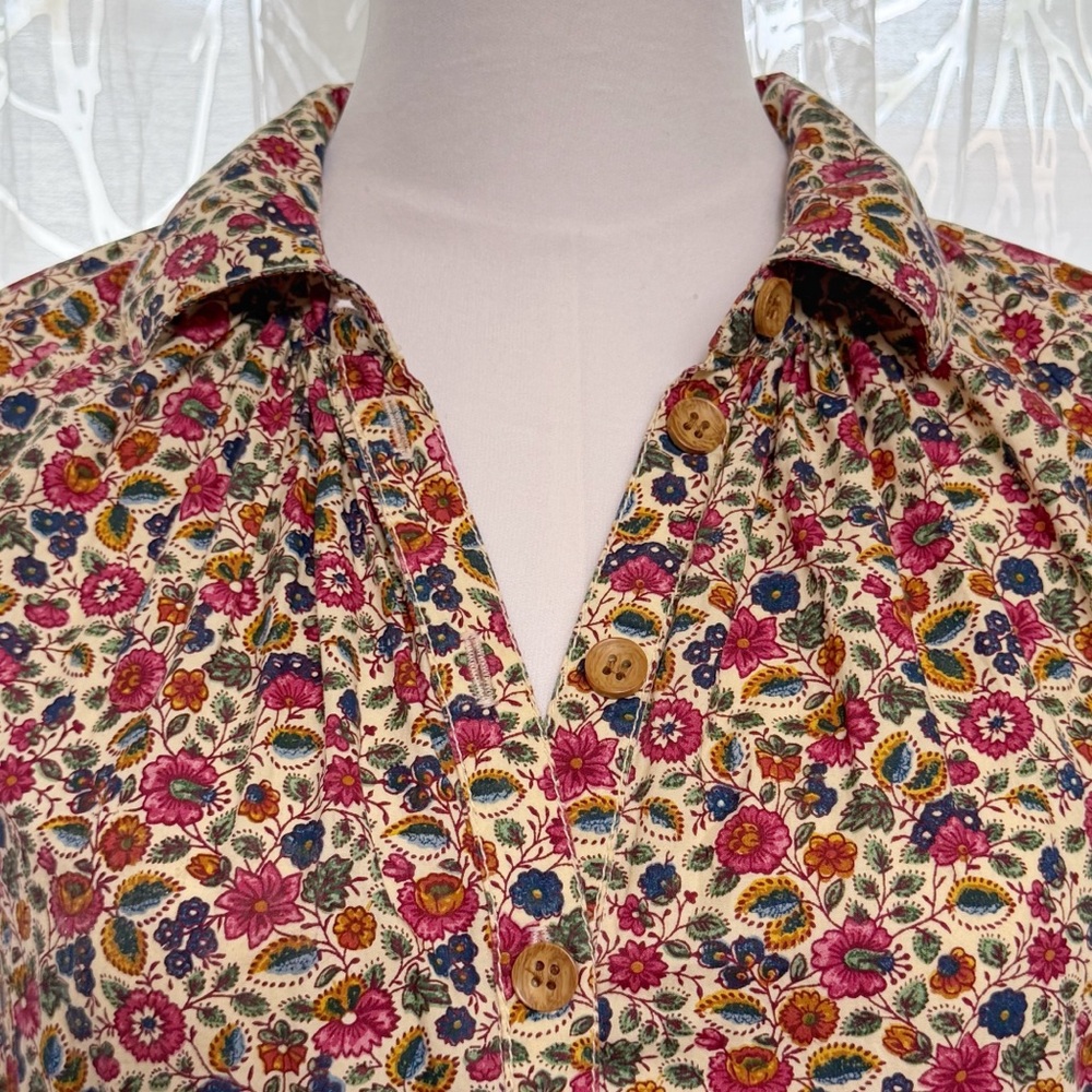 byTiMo cream pink floral print long sleeve button up poplin maxi dress - Picture 5 of 16